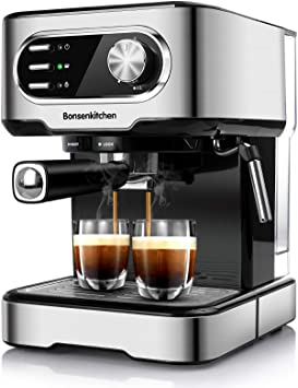 Bonsenkitchen Espresso Machine,15 Bar Coffee Machine With Foaming Milk Wand, High-Performance Coffee Maker For Espresso, Cappuccino, Latte, Macchiato