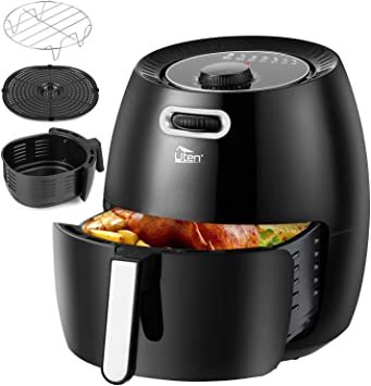 6.5L Air Fryer, Uten Oil Free Fryer with Temperature Control and Timer, with Partition and Bracket, Detachable Basket, 1800W, Black