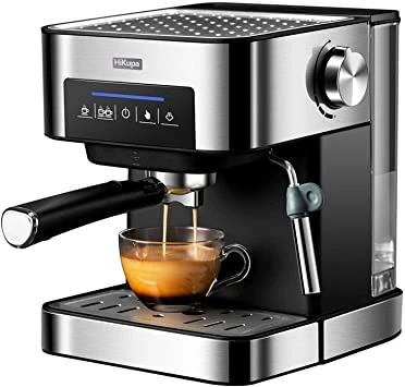 HiKupa Coffee Machine with Milk Frother, 20 Bar High Performance Double Brewing Cup 1.6 L Removable Large Capacity Water Box Coffee Maker for Espresso