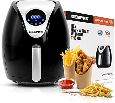 Geepas 1350W Digital Air Fryer 3.2L Hot Air Circulation Technology for Oil Free Low Fat Dry Fry Cooking Healthy Food – Non-Stick Basket