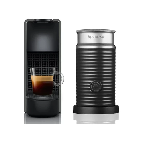 Nespresso Essenza Bundle 1450W Mini Automatic Espresso Machine with Aeroccino Milk Frother - Intense Grey + R500 Free Coffee Voucher
