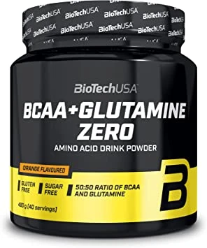 BioTechUSA BCAA + Glutamine Zero, Flavoured Drink Powder with BCAA and L-glutamine Content with sweeteners, 480 g, Orange