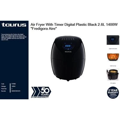 Taurus Fredigora Aire - Digital Plastic Air Fryer with Timer (2.6L)(1400W)(Black)