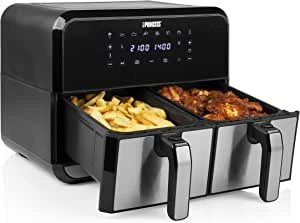 Princess Double Basket Air Fryer, 2 x 4 L, 2 x 1600 W, Separate Temperature Control and Timers, 8 Preset Programmes