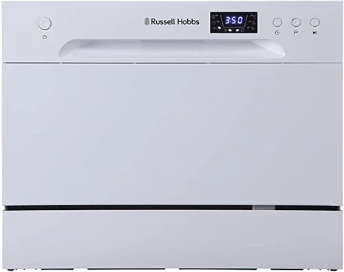 Russell Hobbs RHTTDW6W Compact Table Top Dishwasher with 6 programmes, 6 place settings, Eco mode, Quick mode, Delay Timer, White [Energy Class F]