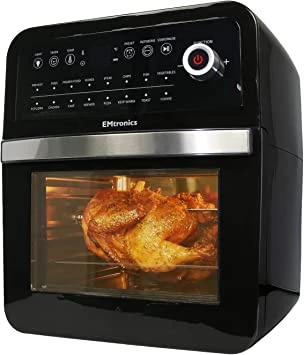 EMtronics Air Fryer Oven Combi and Grill, Large Family Size 12L with 16 Pre-Set Menus for Oil Free Cooking – Black
