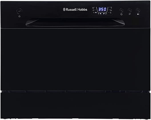 Russell Hobbs RHTTDW6B Compact Table Top Dishwasher with 6 programmes, 6 place settings, Eco mode, Quick mode, Delay Timer, Black [Energy Class F]