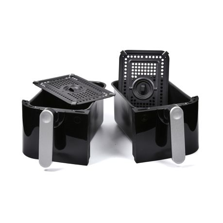 EMtronics Digital 9L Air Fryer Double Basket Smart Cook Oven w/ Timer Black