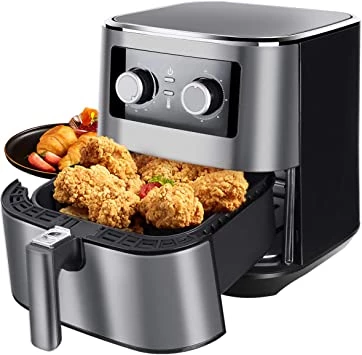 Uten 5.5L Air Fryer 1700W with Rapid Air Technology for Healthy Oil Free & Low Fat Cooking , Baking and Grilling , Stainless steel , Chromed