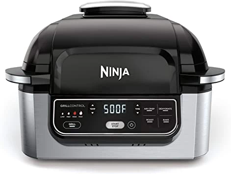 Ninja Foodi 5-in-1 Indoor Grill with Air Fry, Roast, Bake & Dehydrate (AG302), Black and Silver