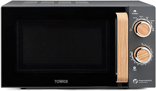 Tower Scandi T24027G Manual Microwave with 60-Minute Timer, 6 Power Levels, 20L, 800W, Grey