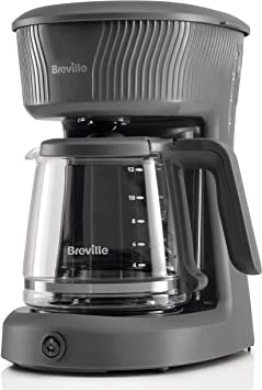 Breville Flow Filter Coffee Machine | 12 Cup Capacity Glass Coffee Jug | Auto Pause and Keep Warm Functions | Slate Grey [VCF139]