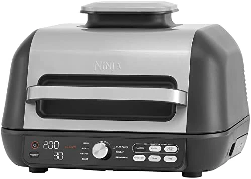 Ninja Foodi MAX PRO Health Grill, Flat Plate & Air Fryer [AG651UK] 7 Cooking Functions, 2 Grill Plates, 3.8L, Silver/Black