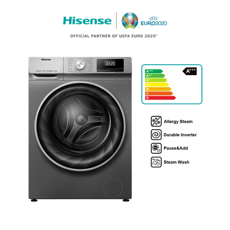 Hisense 10Kg Front Load Washing Machine with Allergy Steam-Titanium Silver