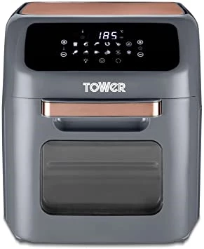 Tower T17064 Digital Air Fryer Oven with Rapid Air Circulation and 10 Preset Cooking Options, 12 Litre, Grey and Rose Gold