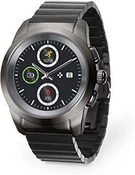 MyKronoz ZeTime Elite Hybrid Smartwatch with 39mm mechanical hands over a color touch screen – Brushed Titanium / Modern Link