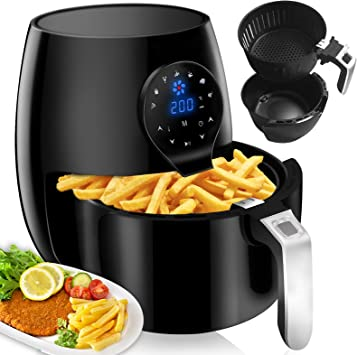 Airfryer Hot Air Fryer with 7 Programmes, LED Touch Panel with Temperature Control and Timer, 360° Hot Air Circulation, No Grease, Easy Cleaning