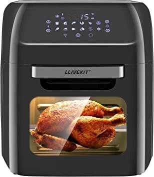 LLIVEKIT 12L Large Air Fryer Oven, 1800W Family Size Digital Air Fryer with Rotisserie, Dehydrator, 12 Presets, 90 Minutes Timer