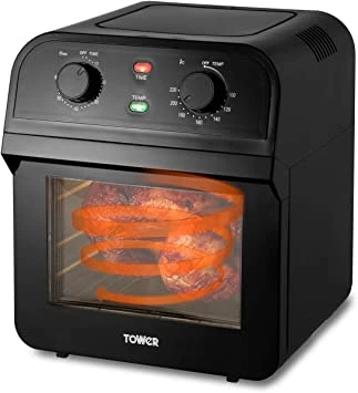 Tower T17065 Manual Air Fryer Oven with Rapid Air Circulation and 10 Preset Cooking Options, 12 Litre, Black
